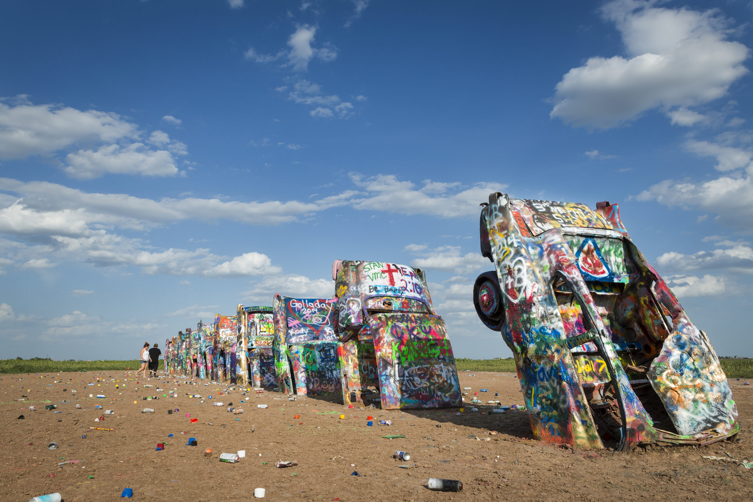 Amarillo, Texas - July 8, 2014: Row of brightly painted Cadillacs in the Cadillac Ranch in Amarillo, Texas, USA.