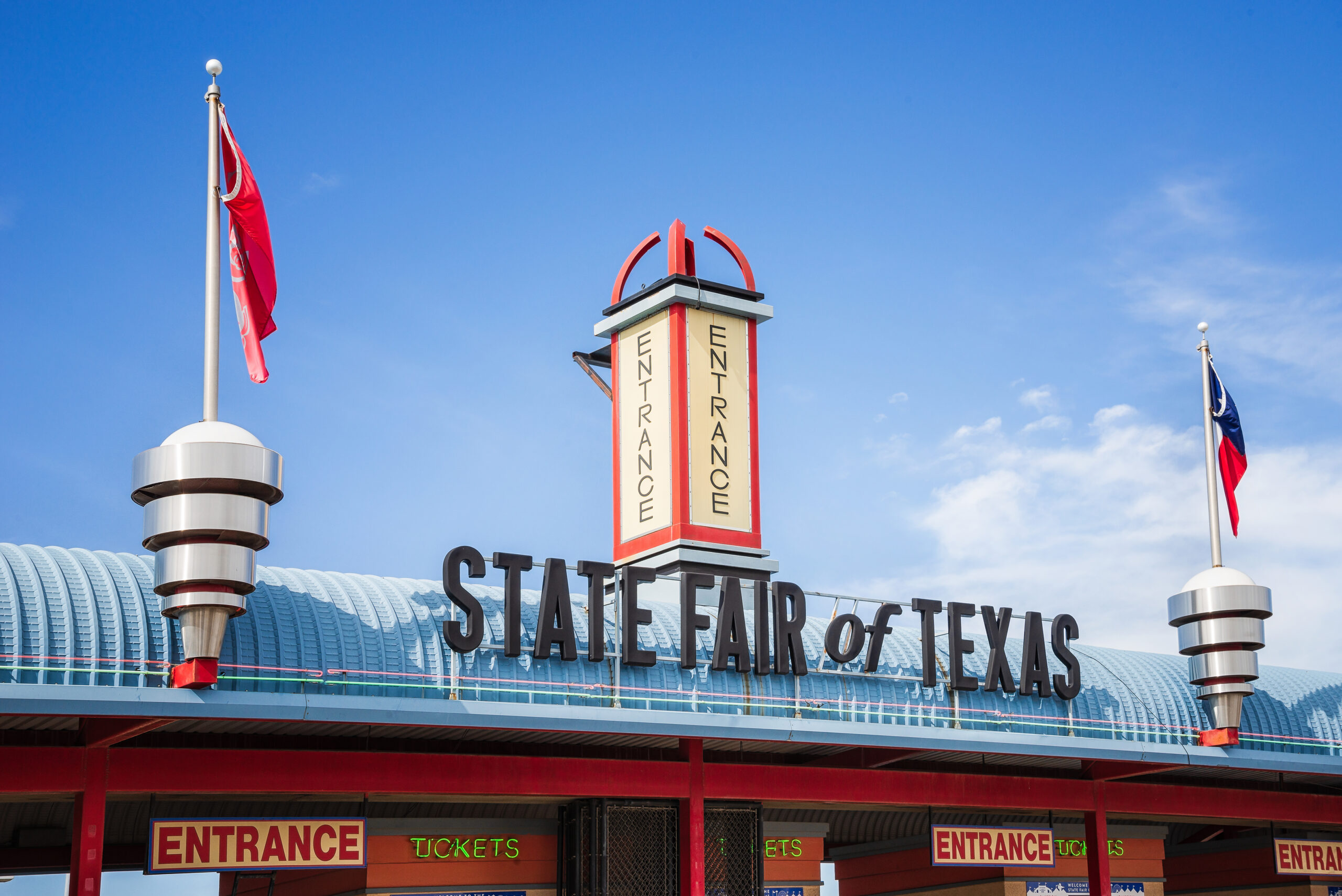 Dallas, United States - October 17, 2019: Entrance to the State Fair of Texas in Fair Park Dallas, an annual state fair taken place since 1886.